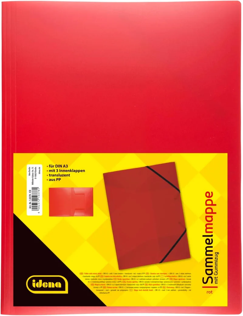 Idena Sammelmappe A3 - Transluzent Rot mit Gummizug für perfekte Organisation