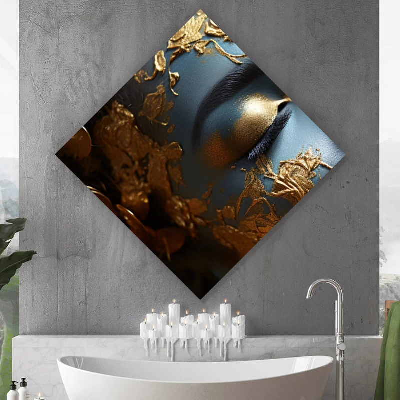 Aluminiumbild Edles Gesicht mit goldenen Details Raute