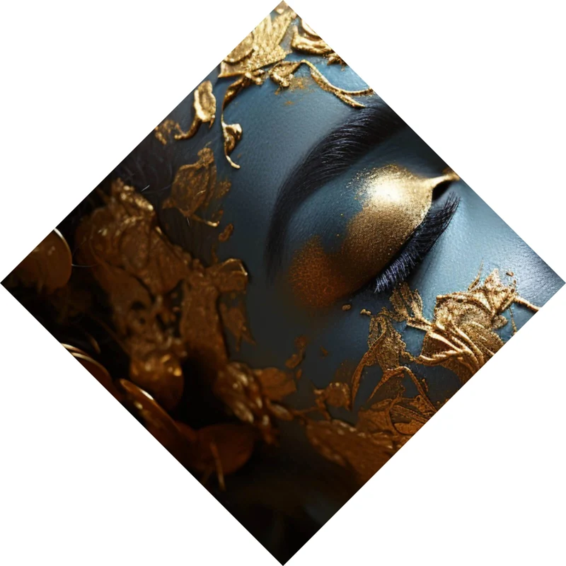 Aluminiumbild Edles Gesicht mit goldenen Details Raute