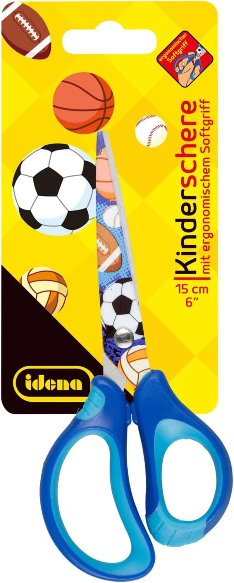 Idena Kinderschere mit Bälle-Motiv - Edelstahl Bastelschere mit Softgriff 15cm