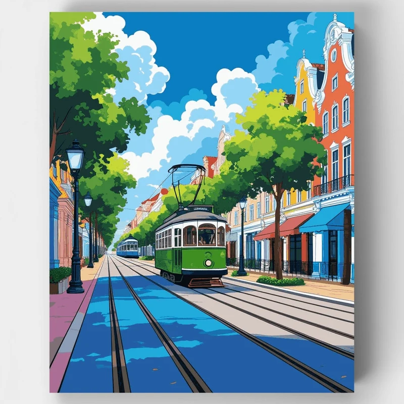 Christchurch Tram Street Scene - Paint by Numbers Kit
