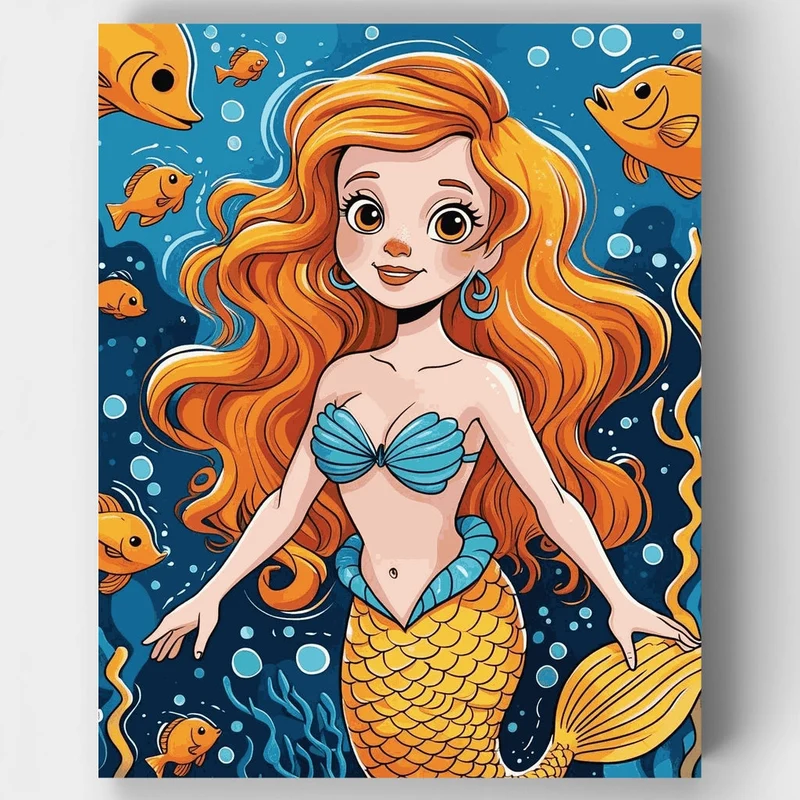 Underwater Mermaid with Golden Fish - Paint by Numbers Kit