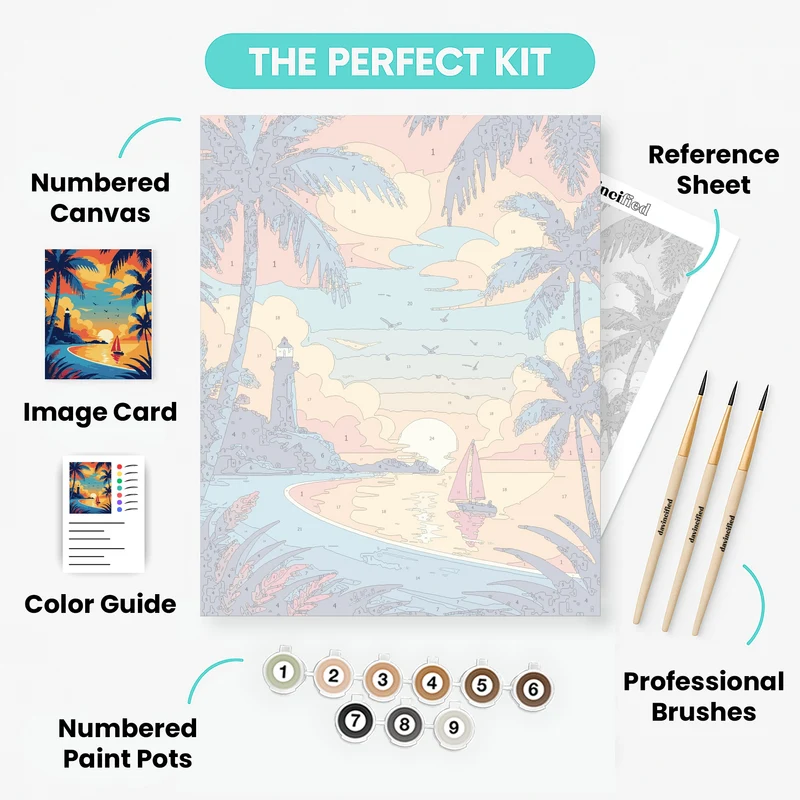 Tropical Lighthouse Sunset - Paint by Numbers Kit