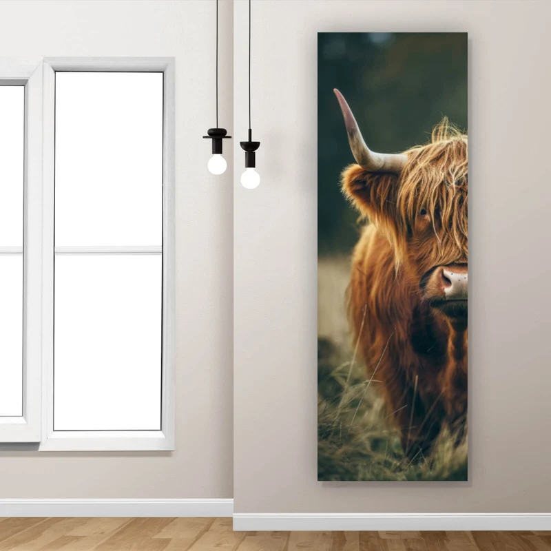 Poster Majestätisches Hochlandrind im Naturambiente Panorama Hoch