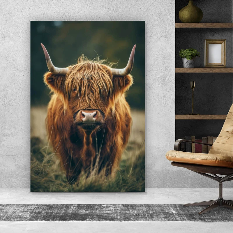 Spannrahmenbild Majestätisches Hochlandrind im Naturambiente Hochformat