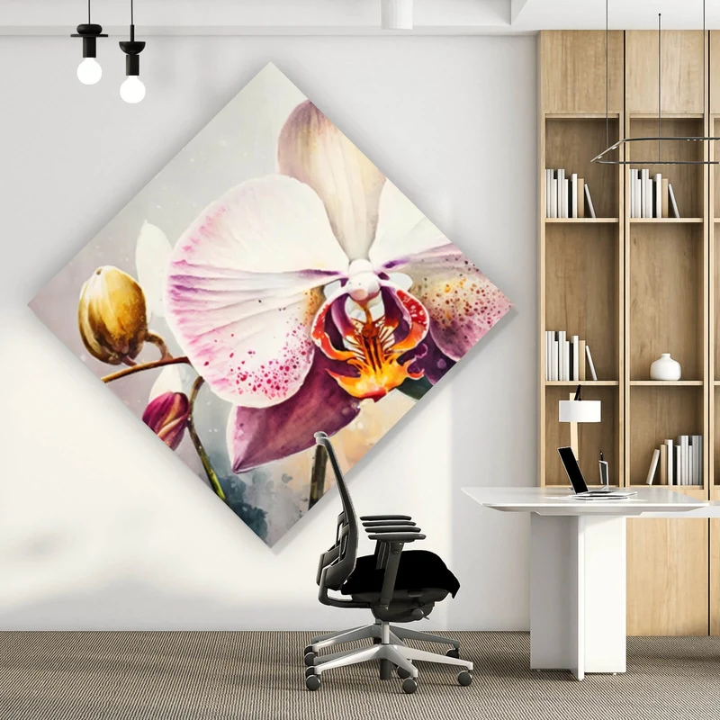 Aluminiumbild gebürstet Edle Aquarell Orchidee Raute