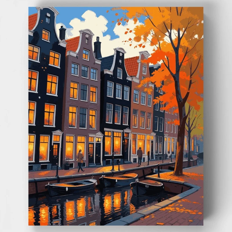 Amsterdam Canal Autumn Evening Stroll - Paint by Numbers Kit