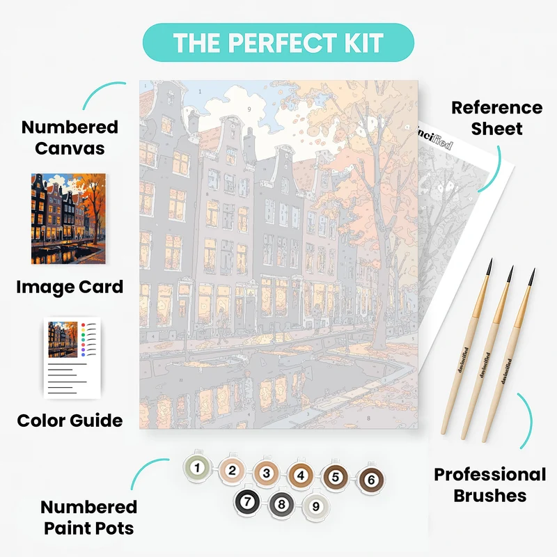 Amsterdam Canal Autumn Evening Stroll - Paint by Numbers Kit