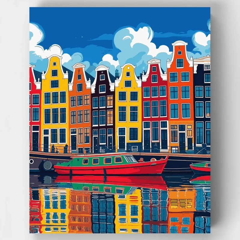 Amsterdam Vibrant Canal Facades - Paint by Numbers Kit
