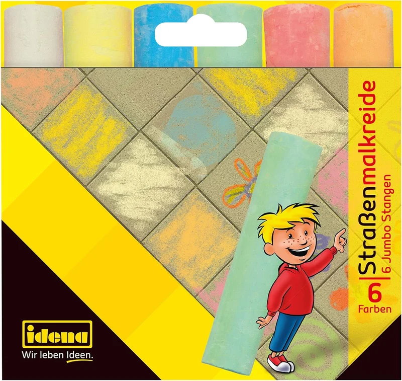 Idena Straßenmalkreide Jumbostangen - 6 leuchtende Farben - 6 Stück