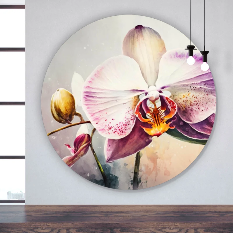 Aluminiumbild gebürstet Edle Aquarell Orchidee Kreis