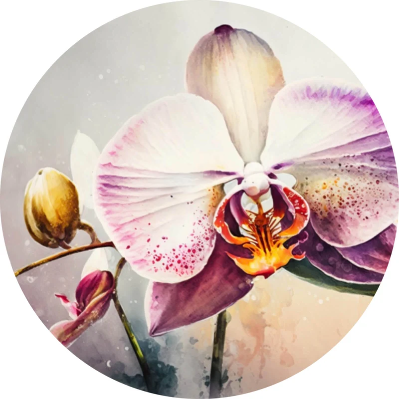 Aluminiumbild Edle Aquarell Orchidee Kreis