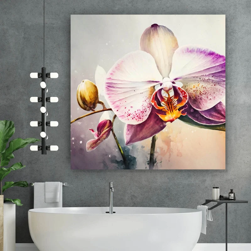 Aluminiumbild Edle Aquarell Orchidee Quadrat