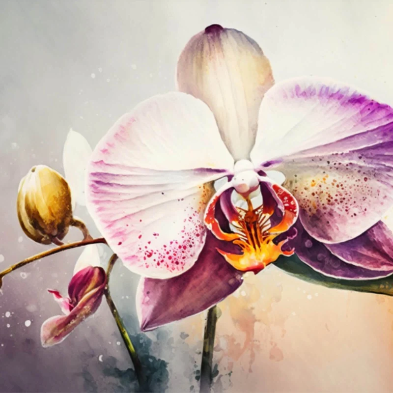Leinwandbild Edle Aquarell Orchidee Quadrat