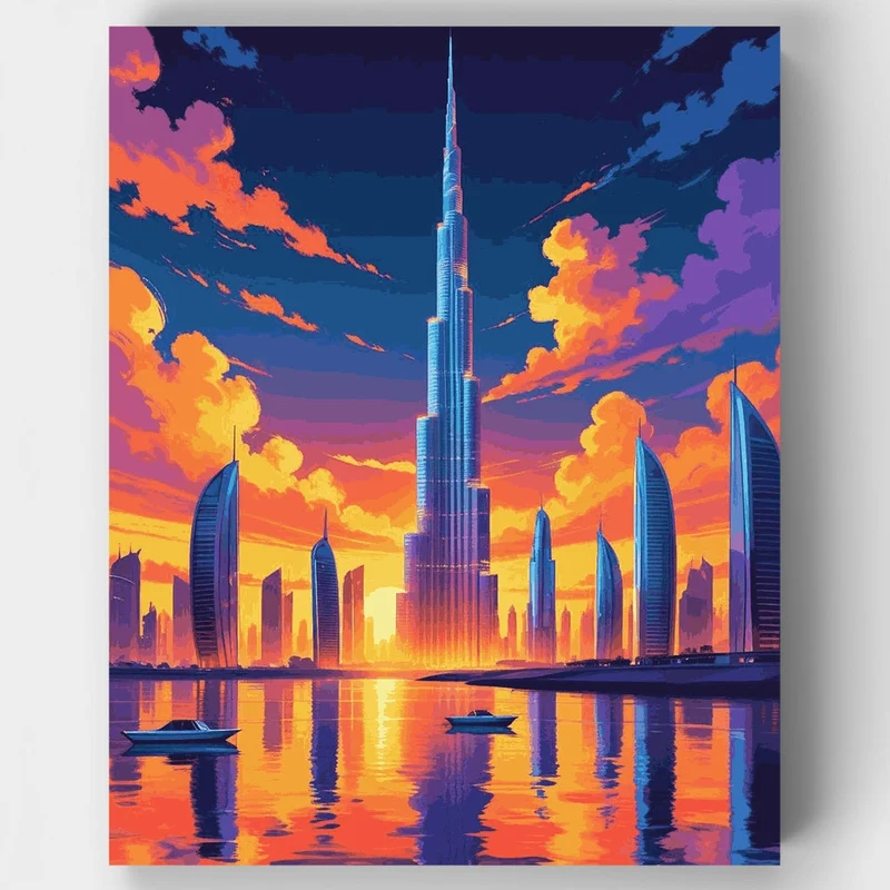 Dubai Skyline Sunset - Paint by Numbers Kit