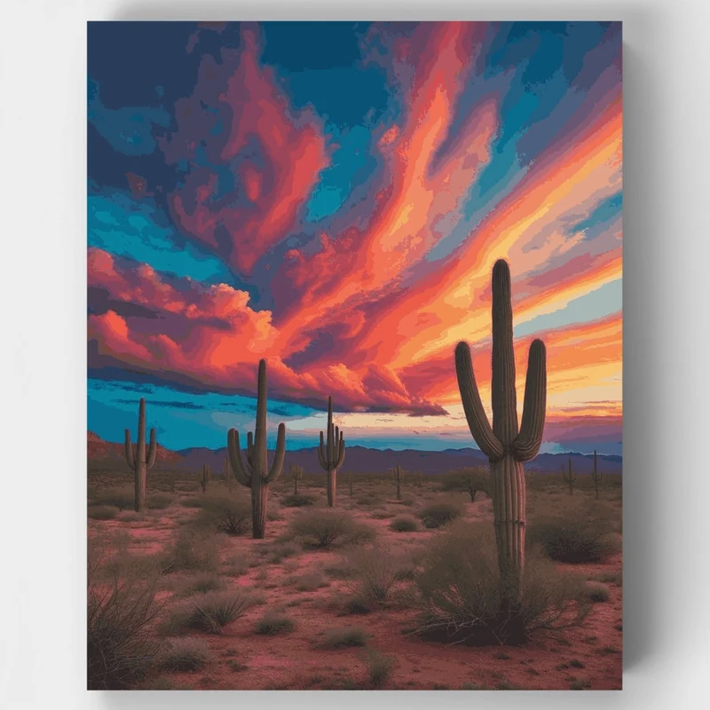 Arizona Desert Saguaro Firestorm Sunset - Paint by Numbers Kit