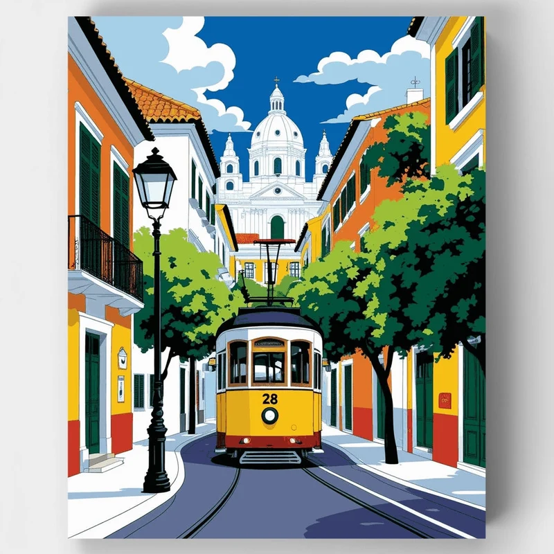 Lisbon Tram 28 Street Scene - Paint by Numbers Kit