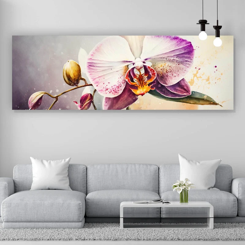 Aluminiumbild Edle Aquarell Orchidee Panorama