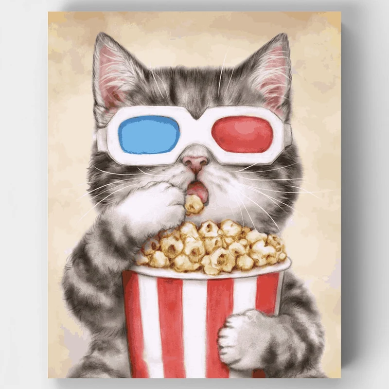 Movie Night Cat - Paint by Numbers Kit