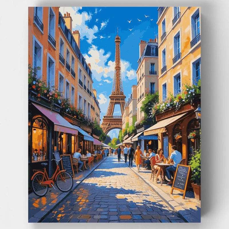 Paris Street with Eiffel Tower - Paint by Numbers Kit