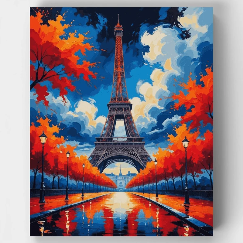 Paris Eiffel Tower Autumn Boulevard - Paint by Numbers Kit