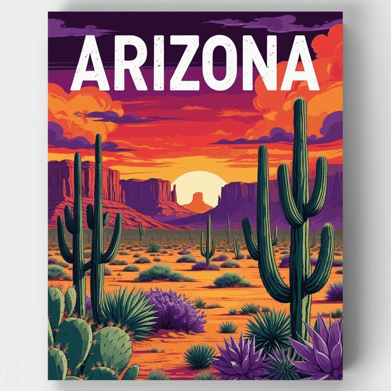 Arizona Desert Cactus Sunset - Paint by Numbers Kit