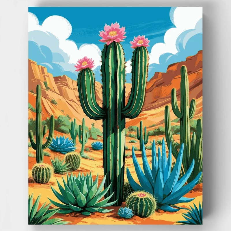 Arizona Desert Cactus Bloom - Paint by Numbers Kit