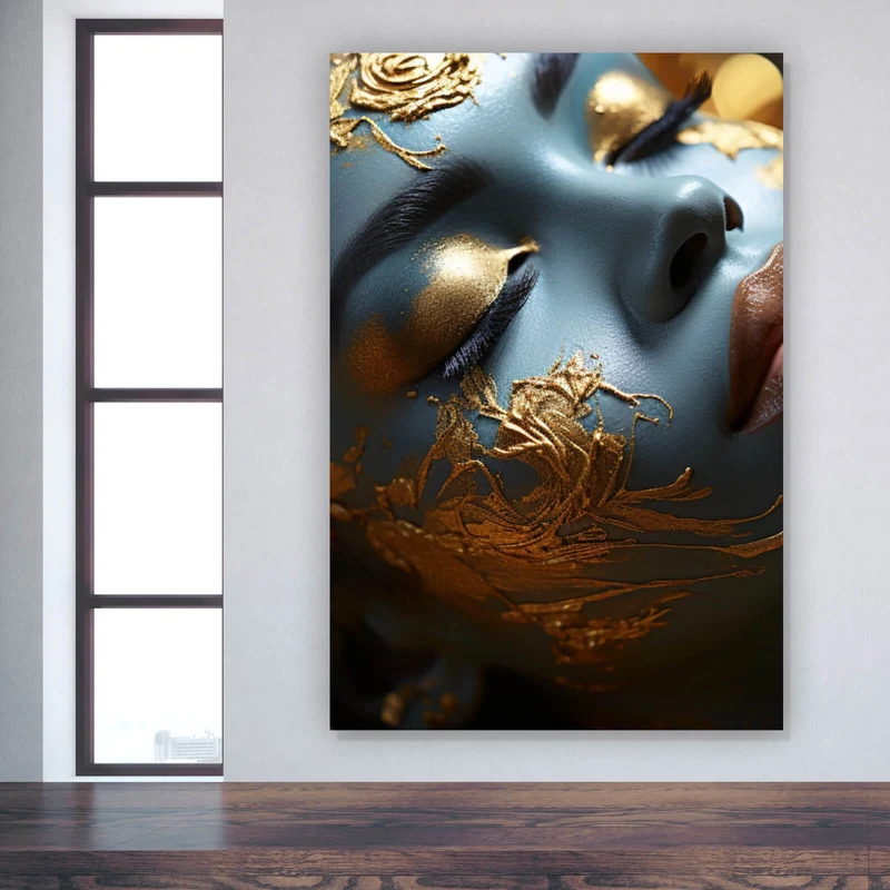 Aluminiumbild Edles Gesicht mit goldenen Details Hochformat