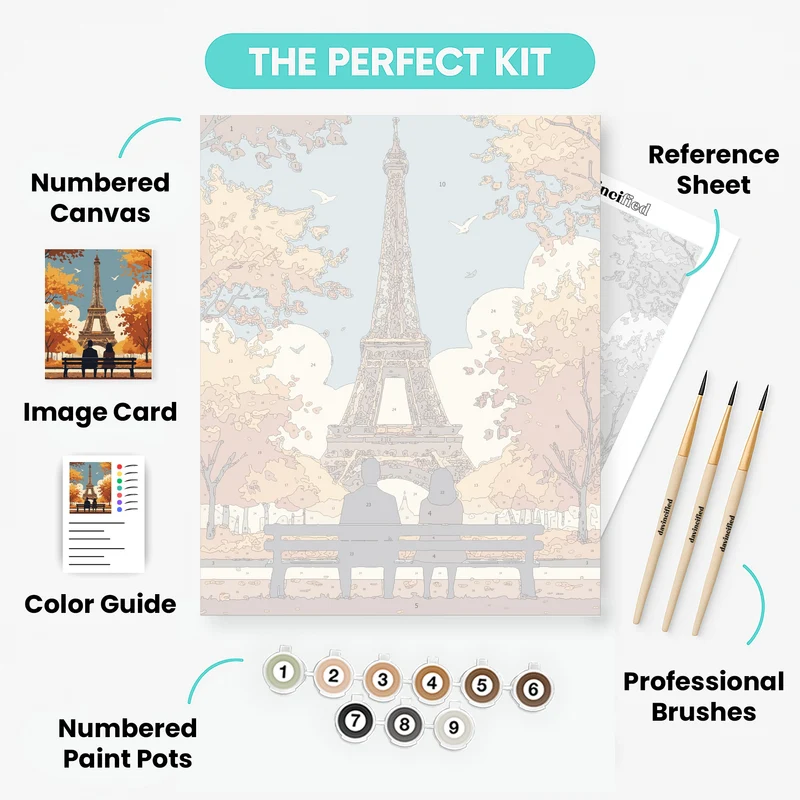 Autumn in Paris Eiffel Tower Couple - Paint by Numbers Kit