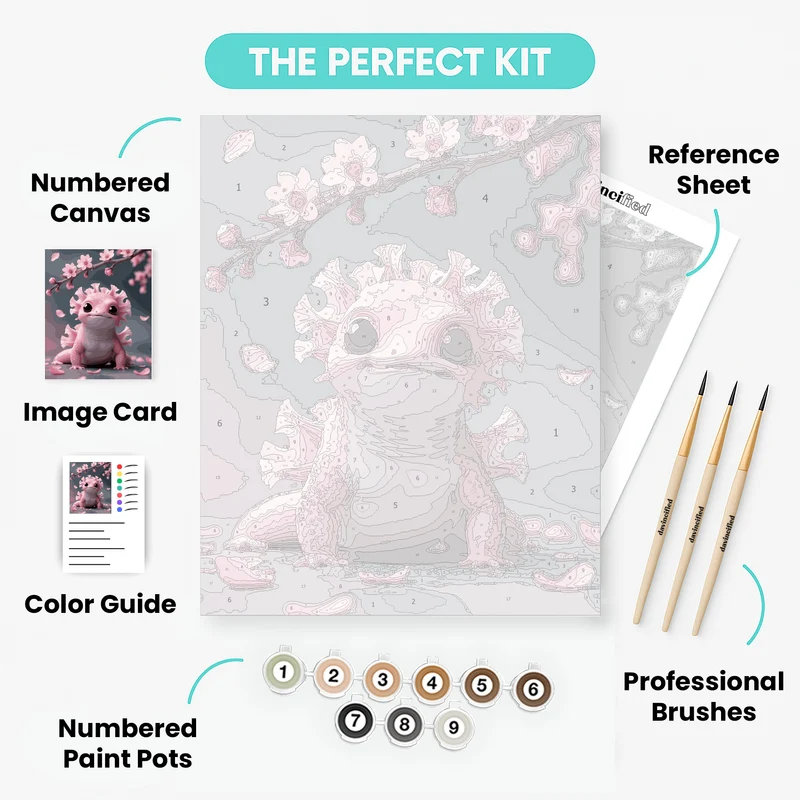 Pink Axolotl with Cherry Blossoms - Paint by Numbers Kit
