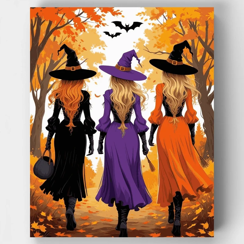 Three Witches in Autumn Forest - Paint by Numbers Kit