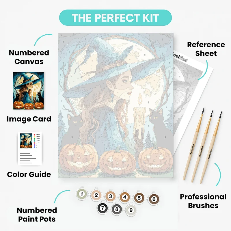 Moonlit Witch with Black Cats - Paint by Numbers Kit