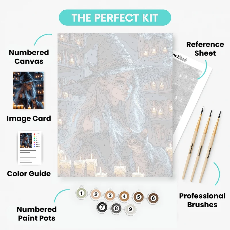 Witch with Cat by Candlelight - Paint by Numbers Kit