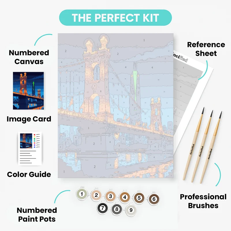 Cincinnati Roebling Bridge at Night - Paint by Numbers Kit