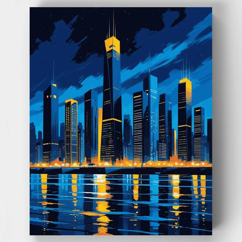 Chicago Night Skyline - Paint by Numbers Kit