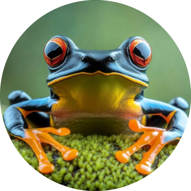 Aluminiumbild gebürstet Beeindruckender Frosch in der Natur Kreis