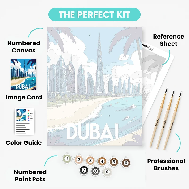 Dubai Beach & Burj Khalifa Skyline - Paint by Numbers Kit