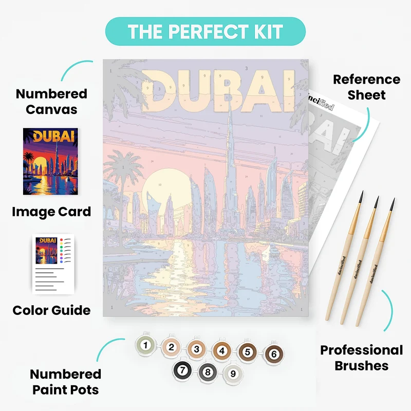 Dubai Waterfront Sunset Skyline - Paint by Numbers Kit