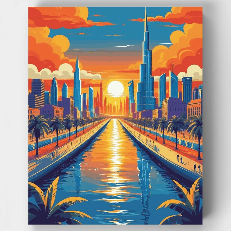 Dubai Canal Sunset - Paint by Numbers Kit
