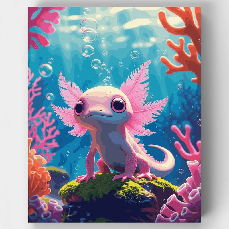 Cute Axolotl Underwater Coral Reef - Paint by Numbers Kit