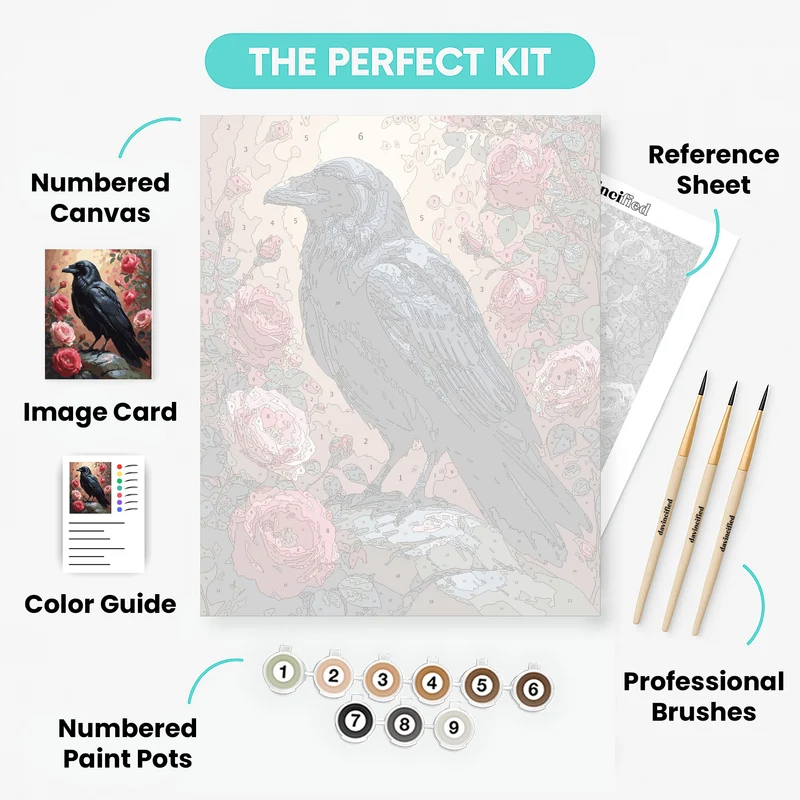 Raven Among Pink Roses - Paint by Numbers Kit