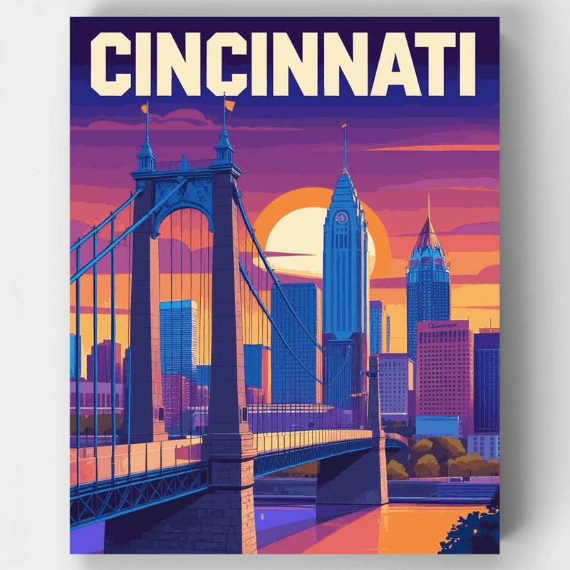 Cincinnati Sunset Bridge - Paint by Numbers Kit