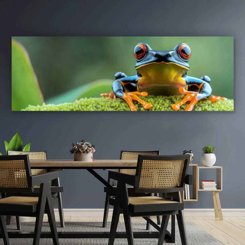 Leinwandbild Beeindruckender Frosch in der Natur Panorama