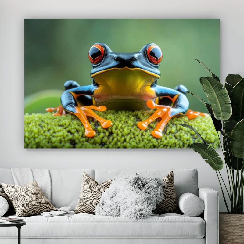 Aluminiumbild gebürstet Beeindruckender Frosch in der Natur Querformat