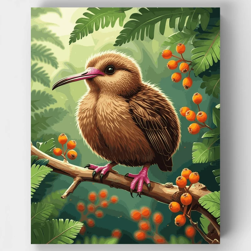 Kiwi Bird in Tropical Forest - Paint by Numbers Kit