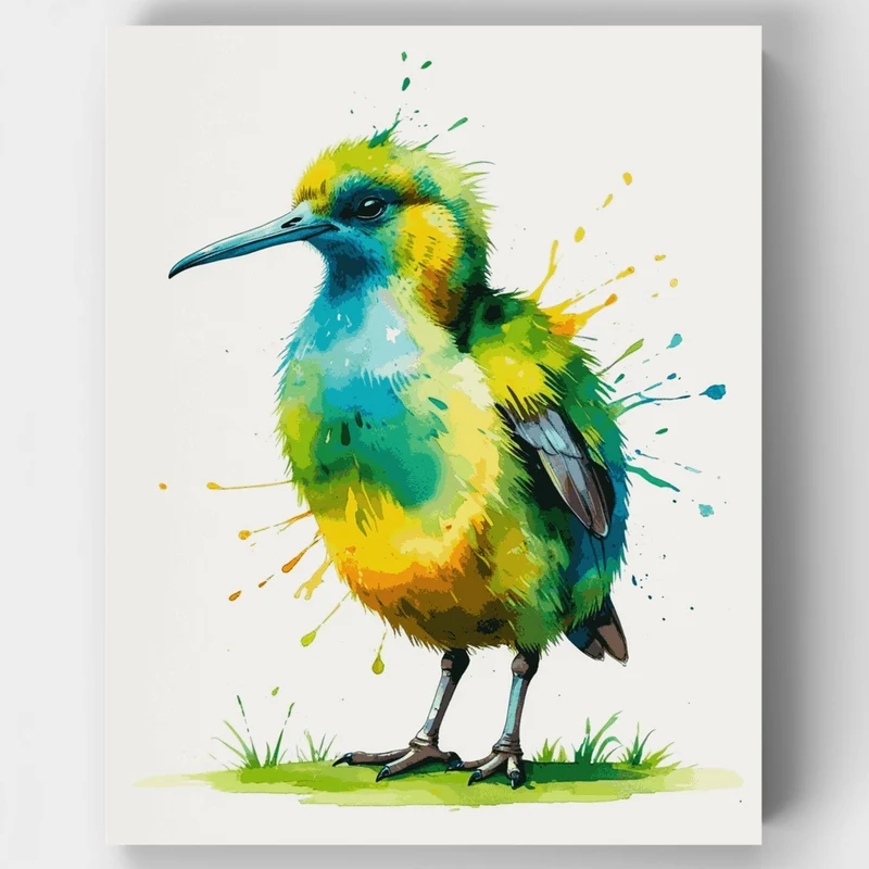 Colorful Kiwi Bird Watercolor Splash - Paint by Numbers Kit