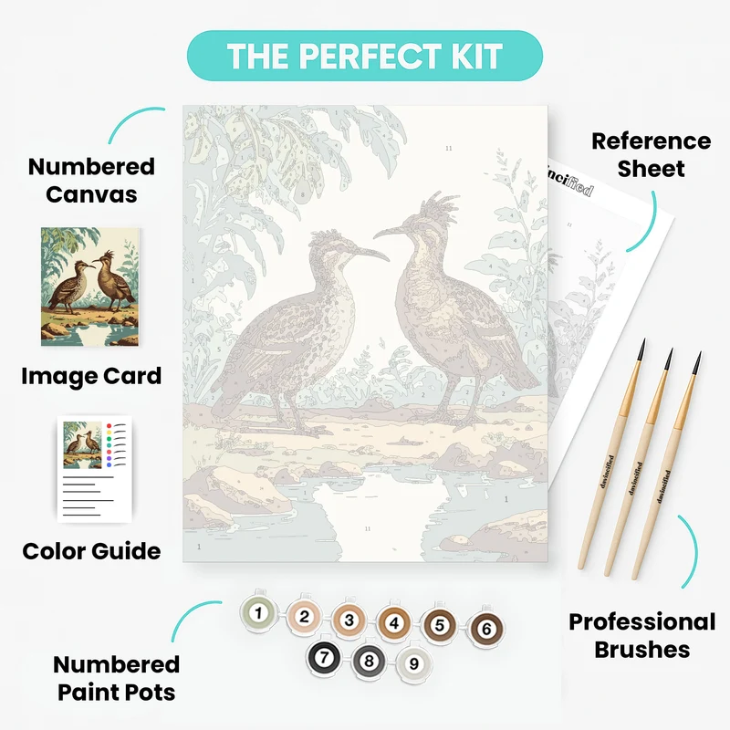 Two Crested Birds by the Stream - Paint by Numbers Kit