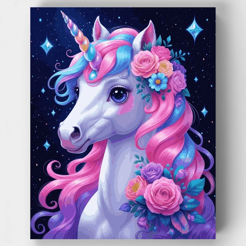 Starlit Unicorn Bloom - Paint by Numbers Kit