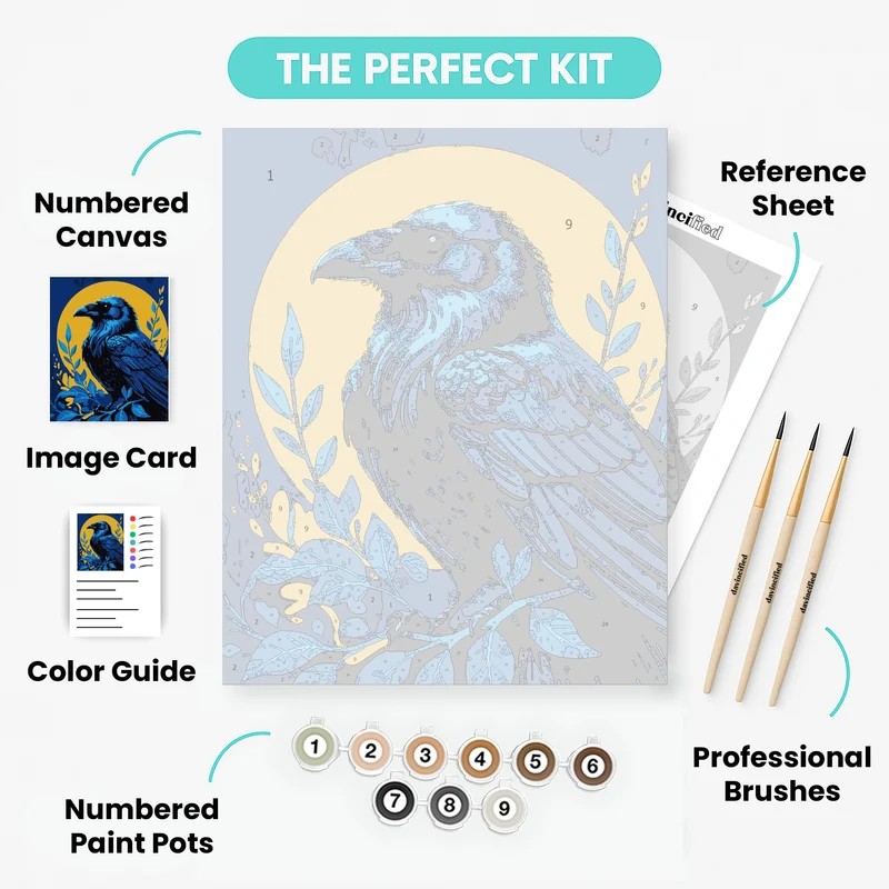 Majestic Blue Raven Under Golden Moon - Paint by Numbers Kit