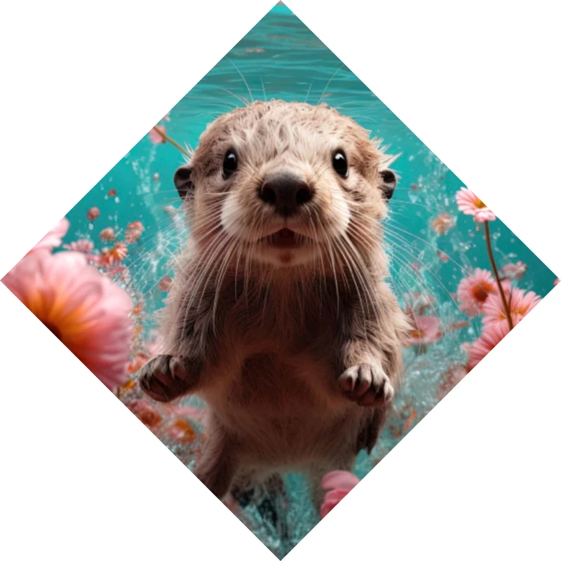 Acrylglasbild Niedlicher Otter unter Wasser mit Blumen Raute